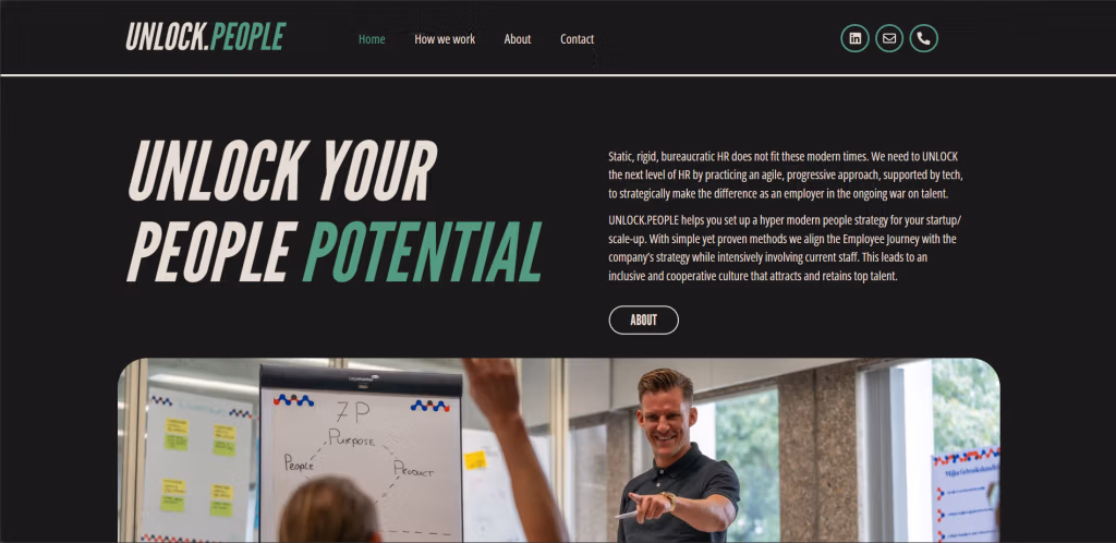 Dit is een afbeelding van de unlock-people.com website die gebouwd is door Web&Wij